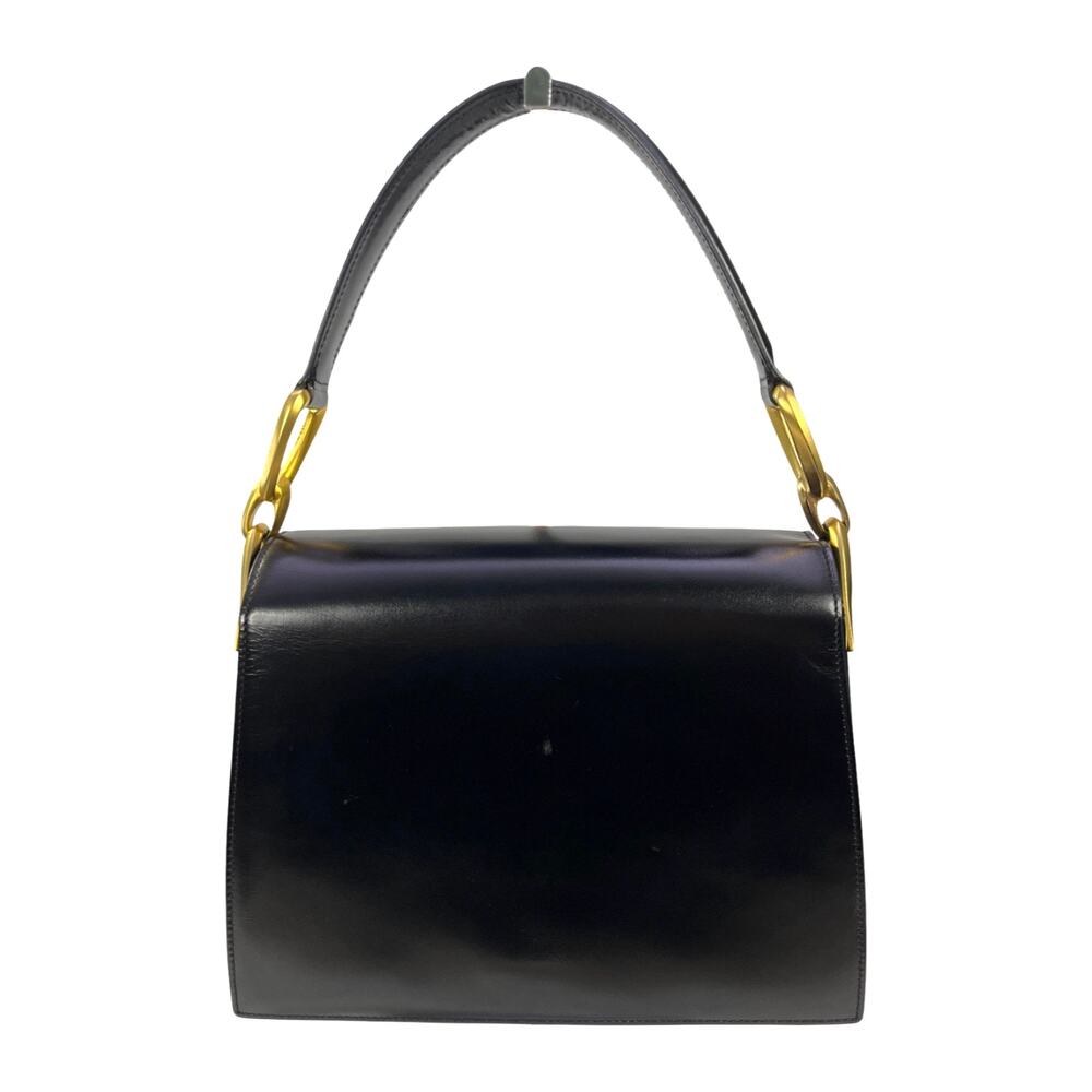 Celine Vintage Black Leather Shoulder Bag Gold Hardware Red Interior Italy